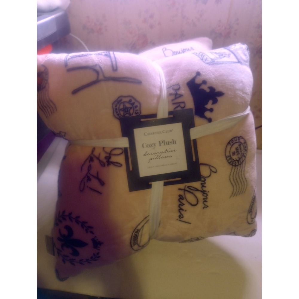 Charters Club 2pk Cozy Plush Pillow‎ Paris Oh La La 18x18inch Pink